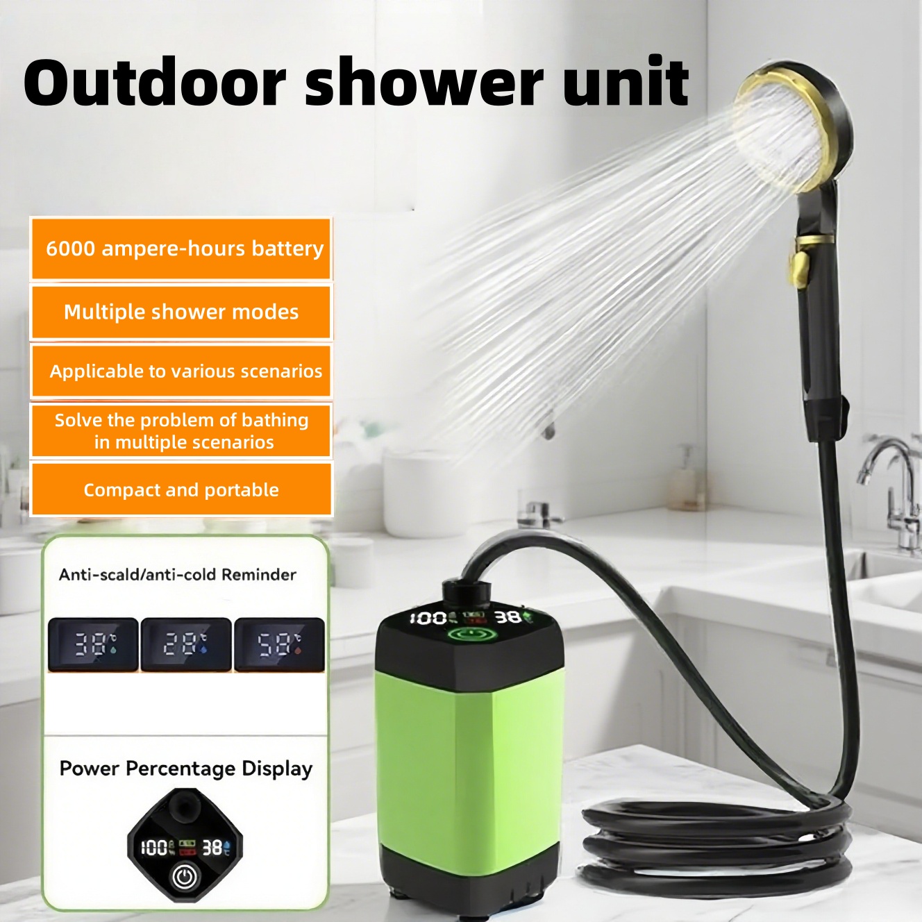 Outdoor Adventure Trips - Tragbare Elektrische Außendusche mit Langer Akkulaufzeit,