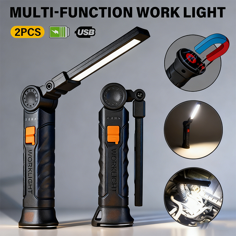 Outdoor Adventure Trips - Tragbare COB-LED-Taschenlampe, USB wiederaufladbar, Arbeitsleuchte, magnetische